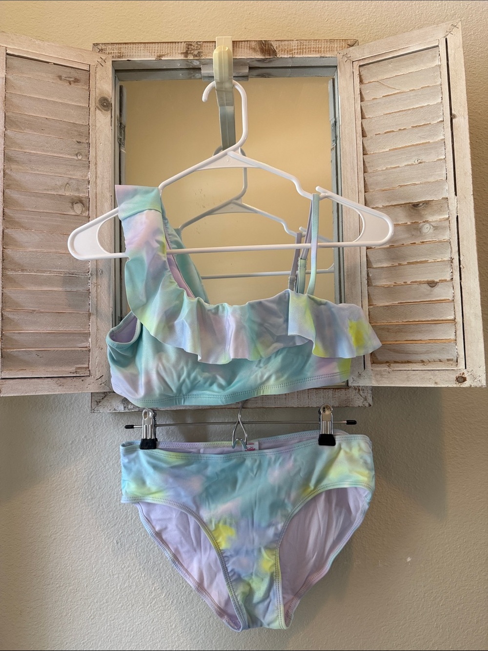 Justice Girls Pastel Tie-Dye Ruffle Bikini - Light Blue, Purple, Yellow
